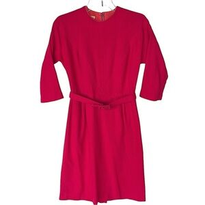 Vintage Tucker Grossman 60s Hot Pink Dolman Sleeve Belted Waisted Dress Size 6/8